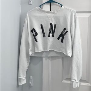 PINK Cropped White Sweater
